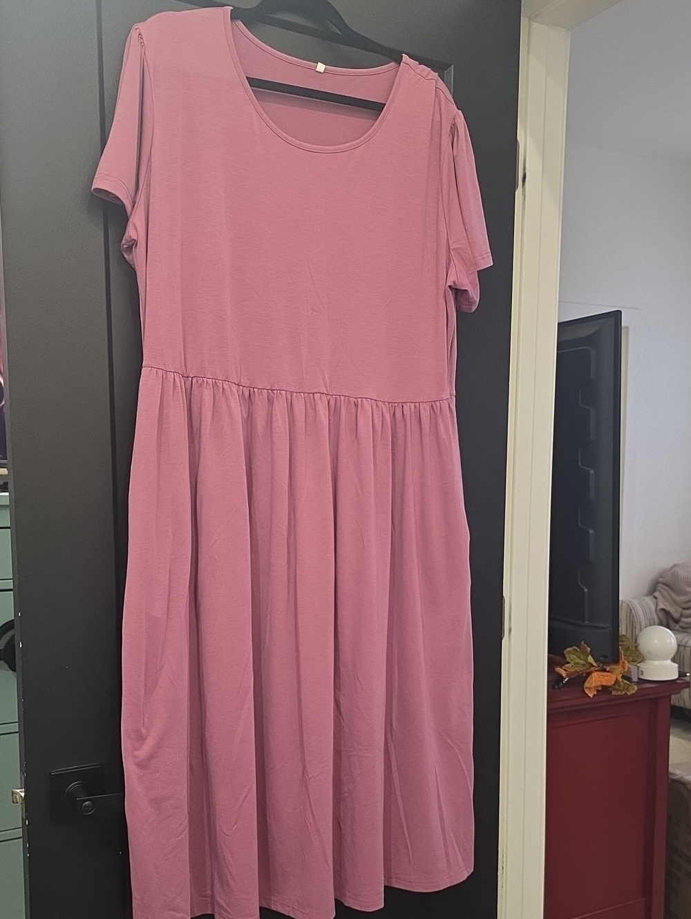 Women's Short Sleeve Gathered Midi Dress - Dusty Rose